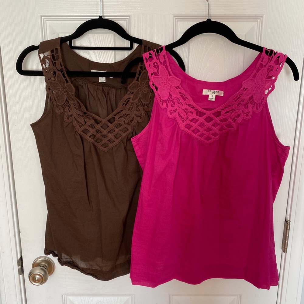 Lot Of 2 Uniform JPR Sleeveless Pink & Brown Sleeveless Blouse Size S